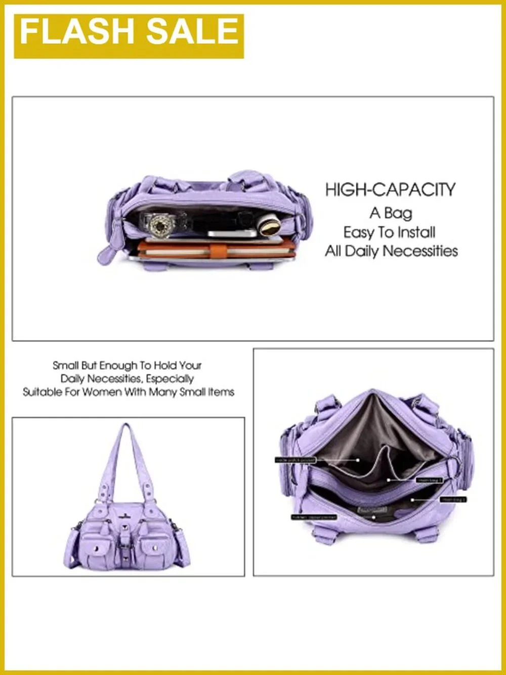 Hobo Crossbody Bag Women Shoulder Purse Multipocket Removable Strap Soft Faux